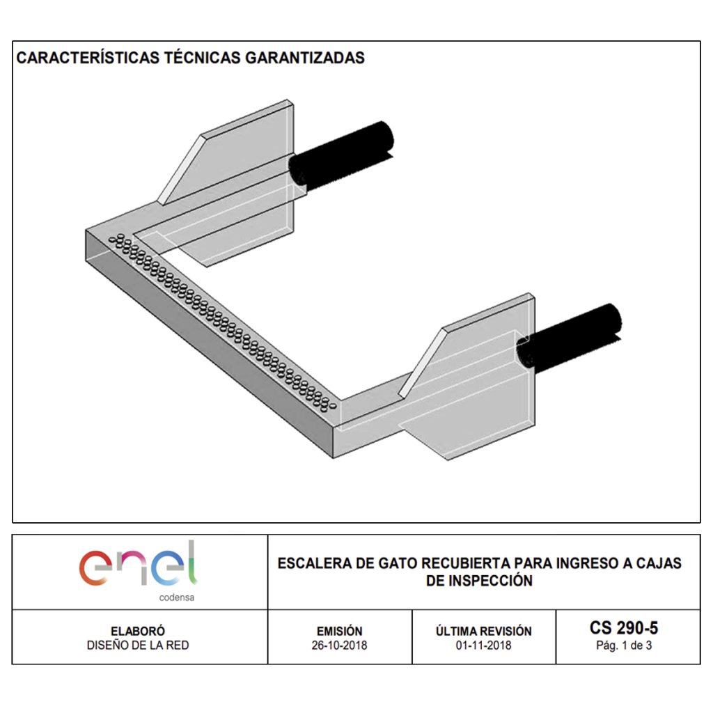 Escalera de gato recubierta para ingreso a cajas de inspección. ENEL Codensa Norma CS 290-5